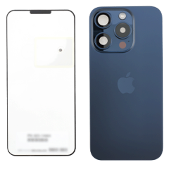 Back Glass With Steel Plate With Wireless NFC Charging MagSafe Magnet & Flashlight Flex Compatible For iPhone 15 Pro (UK / EU Version) (Genuine OEM) (Blue Titanium)