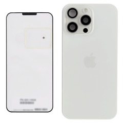 Back Glass With Steel Plate With Wireless NFC Charging MagSafe Magnet & Flashlight Flex Compatible For iPhone 15 Pro Max (UK / EU Version) (Genuine OEM) (White Titanium)