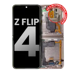 Inner OLED Assembly With Frame For Samsung Galaxy Z Flip 4 5G (US & International) (Used OEM Pull: Grade B/C) (Pink Gold)