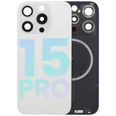 Back Glass With Steel Plate With MagSafe Magnet Pre-Installed Compatible For iPhone 15 Pro (Service Pack) (White Titanium) 