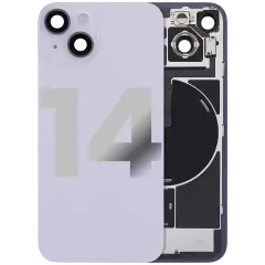 Back Glass With Steel Plate With Wireless NFC Charging MagSafe Magnet & Flashlight Flex Compatible For iPhone 14 (Used OEM Pull: Grade B) (Purple)
