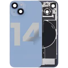 Back Glass With Steel Plate With Wireless NFC Charging MagSafe Magnet & Flashlight Flex Compatible For iPhone 14 (Used OEM Pull: Grade B) (Blue)