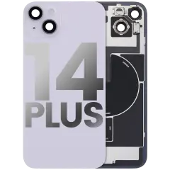 Back Glass With Steel Plate With Wireless NFC Charging MagSafe Magnet & Flashlight Flex Compatible For iPhone 14 Plus (Used OEM Pull: Grade B) (Purple)