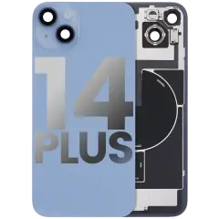 Back Glass With Steel Plate With Wireless NFC Charging MagSafe Magnet & Flashlight Flex Compatible For iPhone 14 Plus (Used OEM Pull: Grade B) (Blue)