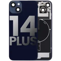 Back Glass With Steel Plate With Wireless NFC Charging MagSafe Magnet & Flashlight Flex Compatible For iPhone 14 Plus (Used OEM Pull: Grade B) (Midnight)