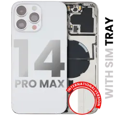 Back Housing W/ Small Pre-Installed Compatible For iPhone 14 Pro Max (International Version) (Used OEM Pull: Grade A) (Silver)