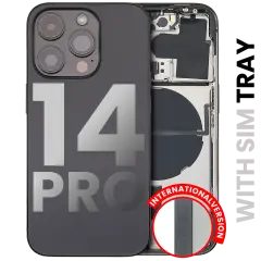 Back Housing W/ Small Pre-Installed Compatible For iPhone 14 Pro (International Version) (Used OEM Pull: Grade A) (Space Black)