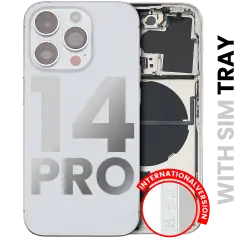 Back Housing W/ Small Pre-Installed Compatible For iPhone 14 Pro (International Version) (Used OEM Pull: Grade A) (Silver)