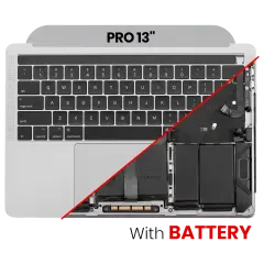 Top Case Assembly (With Battery And Keyboard) Compatible For MacBook Pro 13" (A1989 / Late 2018 / Early 2019) (US Keyboard) (Used OEM Pull: Grade B/C) (Silver)