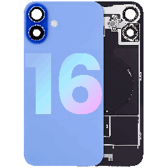 Back Glass With Steel Plate With Wireless NFC Charging MagSafe Magnet & Flashlight Flex For iPhone 16 (Service Pack) (Ultramarine)
