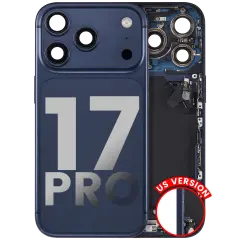 Back Housing W/ Charging Port Flex & Small Parts Compatible For iPhone 17 Pro (US Version) (Used OEM Pull: Grade A) (Deep Blue)