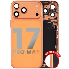 Back Housing W/ Charging Port Flex & Small Parts Compatible For iPhone 17 Pro Max (US Version) (Used OEM Pull: Grade A) (Cosmic Orange)