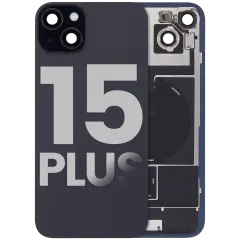 Back Glass w/ MagSafe Magnet & NFC & Flashlight Flex For iPhone 15 Plus (Quality - OEM Pull C) (Black)