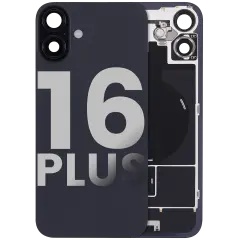 Back Glass w/ MagSafe Magnet & NFC & Flashlight Flex For iPhone 16 Plus (Quality - OEM Pull C) (Black)