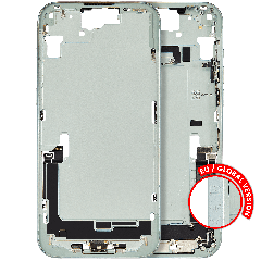 Mid-Frame Housing  W/ Charging Port Flex & Small Parts  For iPhone 15 Plus (EU / Global Version) (Used OEM Pull: Grade C) (Green)