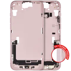 Mid-Frame Housing  W/ Charging Port Flex & Small Parts  For iPhone 15 Plus (EU / Global Version) (Used OEM Pull: Grade C) (Pink)