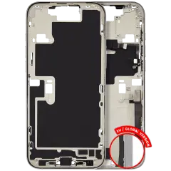 Mid-Frame Housing  W/ Charging Port Flex & Small Parts  For iPhone 16 Pro Max (EU / Global Version) (Used OEM Pull: Grade A) (White Titanium)