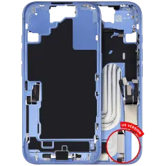 Mid-Frame Housing  W/ Charging Port Flex & Small Parts  For iPhone 16 (US Version) (Used OEM Pull: Grade B) (Ultramarine)