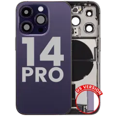Back Housing W/ Charging Port Flex & Small Parts  For iPhone 14 Pro (US Version) (Used OEM Pull: Grade A) (Deep Purple)