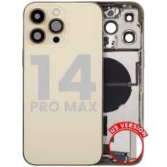 Back Housing W/ Charging Port Flex & Small Parts  For iPhone 14 Pro Max (US Version) (Used OEM Pull: Grade A) (Gold)