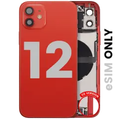 Back Housing W/ Charging Port Flex & Small Parts  For iPhone 12 (US Version) (Used OEM Pull: Grade A) (Red)