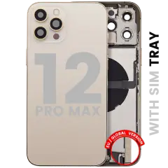 Back Housing W/ Charging Port Flex & Small Parts  For iPhone 12 Pro Max (EU / Global Version) (Used OEM Pull: Grade A) (Gold)