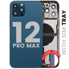 Back Housing W/ Charging Port Flex & Small Parts For iPhone 12 Pro Max (EU / Global Version) (Used OEM Pull: Grade A) (Pacific Blue)