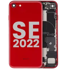 Back Housing W/ Charging Port Flex and Small Components Pre-Installed For iPhone SE (2022) (Used OEM Pull: Grade C) (Red)