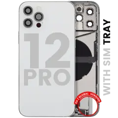 Back Housing W/ Charging Port Flex & Small Parts  For iPhone 12 Pro (EU / Global Version) (Used OEM Pull: Grade B) (Silver)