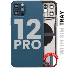 Back Housing W/ Charging Port Flex & Small Parts  For iPhone 12 Pro (EU / Global Version) (Used OEM Pull: Grade B) (Pacific Blue)