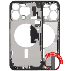 Mid-Frame Housing  W/ Charging Port Flex & Small Parts  For iPhone 15 Pro Max (EU / Global Version) (Used OEM Pull: Grade B) (Black Titanium)