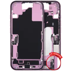 Mid-Frame Housing  W/ Charging Port Flex & Small Parts  For iPhone 16 (US Version) (Used OEM Pull: Grade B) (Pink)