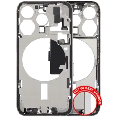 Mid-Frame Housing  W/ Charging Port Flex & Small Parts  For iPhone 15 Pro (EU / Global Version) (Used OEM Pull: Grade B) (White Titanium)