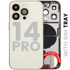 Back Housing W/ Charging Port Flex & Small Parts  For iPhone 14 Pro (EU / Global Version) (Used OEM Pull: Grade A) (Gold)