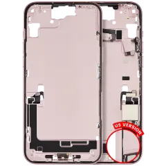Mid-Frame Housing  W/ Charging Port Flex & Small Parts  For iPhone 15 Plus (US Version) (Used OEM Pull: Grade A) (Pink)