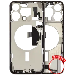 Mid-Frame Housing  W/ Charging Port Flex & Small Parts  For iPhone 15 Pro Max (US Version) (Used OEM Pull: Grade C) (Natural Titanium)