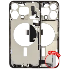 Mid-Frame Housing  W/ Charging Port Flex & Small Parts  For iPhone 15 Pro Max (US Version) (Used OEM Pull: Grade A) (White Titanium)