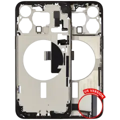 Mid-Frame Housing W/ Charging Port Flex & Small Parts  For iPhone 15 Pro Max (US Version) (Used OEM Pull: Grade A) (Black Titanium)