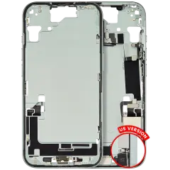 Mid-Frame Housing  W/ Charging Port Flex & Small Parts  For iPhone 15 (US Version) (Used OEM Pull: Grade A) (Green)