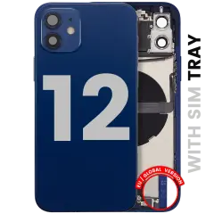 Back Housing W/ Charging Port Flex & Small Parts  For iPhone 12 (EU / Global Version) (Used OEM Pull: Grade A) (Blue)