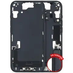 Mid-Frame Housing  W/ Charging Port Flex & Small Parts  For iPhone 15 (US Version) (Used OEM Pull: Grade B) (Black)