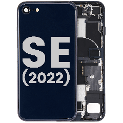 Back Housing W/ Charging Port Flex and Small Components Pre-Installed For iPhone SE (2022) (Used OEM Pull: Grade A) (Midnight)