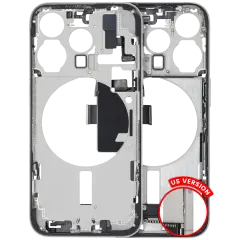 Mid-Frame Housing  W/ Charging Port Flex & Small Parts  For iPhone 15 Pro (US Version) (Used OEM Pull: Grade B) (White Titanium)