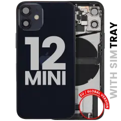 Back Housing W/ Charging Port Flex & Small Parts For iPhone 12 Mini (EU / Global Version) (Used OEM Pull: Grade A) (Black)