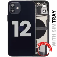 Back Housing W/ Charging Port Flex & Small Parts For iPhone 12 (EU / Global Version) (Used OEM Pull: Grade A) (Black)