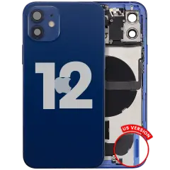Back Housing W/ Charging Port Flex & Small Parts For iPhone 12 (US Version) (Used OEM Pull: Grade A) (Blue)
