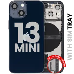 Back Housing W/ Charging Port Flex & Small Parts For iPhone 13 Mini (EU / Global Version) (Used OEM Pull: Grade A) (Midnight)