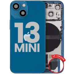 Back Housing W/ Charging Port Flex & Small Parts For iPhone 13 Mini (US Version) (Used OEM Pull: Grade B) (Blue)