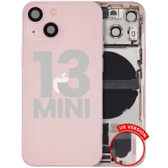 Back Housing W/ Charging Port Flex & Small Parts  For iPhone 13 Mini (US Version) (Used OEM Pull: Grade C) (Pink)
