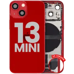 Back Housing W/ Charging Port Flex & Small Parts For iPhone 13 Mini (US Version) (Used OEM Pull: Grade C) (Red)